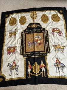 Vintage CELINE Paris Silk Square Scarf Carriages Horses - Picture 1 of 10
