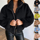 Women Teddy Bear Fleece Coat Bomber Jacket Zipper Ladies Winter Warm Outwear US