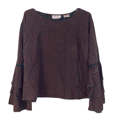 Panhandle Western Ruffle Sleeve Shirt Womens XL Red Green Aztec Bouse Top EUC XL - Image 1 of 4