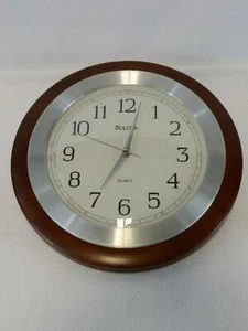 Bulova Reedham Analog Quartz Solid Wood W/Aluminum Trim -14" Wall Clock - C4228 - Picture 1 of 1