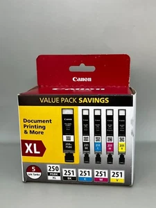 Canon PGI-250XL Black and CLI-251 B/C/M/Y Color Ink Cartridges - 5 Pack - Picture 1 of 5
