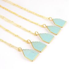 Sky Blue Chalcedony Carving Gemstone Gold Plated Bezel Pendant Chain Necklace