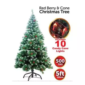 Luxury Christmas Tree Frosted Pine Cone Red Berries Xmas Tree Candy Cane 4/5/6Ft - Picture 1 of 19
