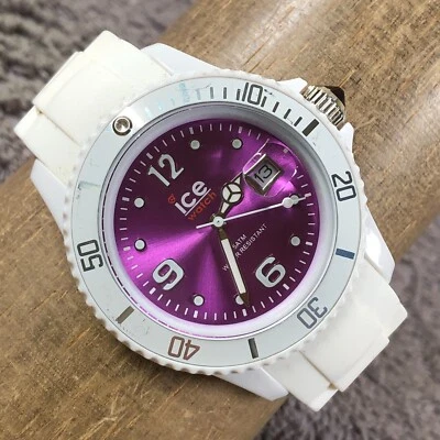 Ice-Watch Women Purple Dial Date White Silicone Quartz Analog 39mm Watch 7 3/4" - Image 1 of 4