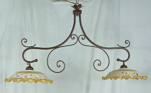 LAMPADARIO BILANCIERE FERRO FORGIATO CERAMICA DECORATA MANO MADE IN ITALY art.L4 - Imagen 1 de 10
