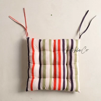 Cotton Chair Pad Cushion with Ties Stylish Comfort for Your Home Striped Seatpad - Image 1 of 4