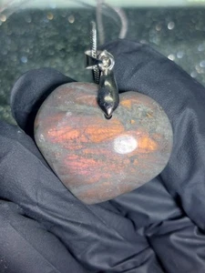 X1 Natural Labradorite Heart Crystal Necklace Silver 925 Chain Healing Energy - Picture 1 of 11