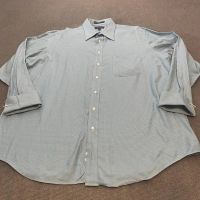 Paul Fredrick Shirt Mens 17.5 35 Green Houndstooth Dress French Cuff Cotton - Image 1 of 4