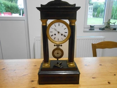 ancien  pendule horloge  portique   bois noirci  napoléon III - Photo 1/4