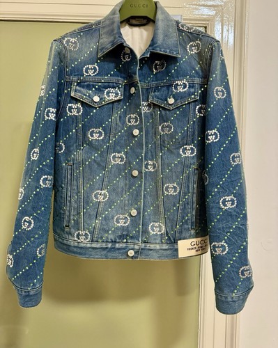 Giacca di jeans Gucci Interlocking G impreziosita da cristalli Nuova con etichette