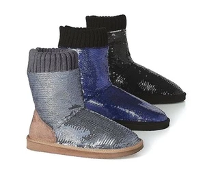 Victorias Secret Pink Sequins Bling BLUE Fur Zip Mukluks Blue NWT M 7 - 8 - Picture 1 of 11