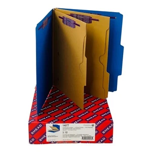 10 Folders Smead Letter Blue Classification Folders w/ 2 Pocket Dividers *READ* - Picture 1 of 13