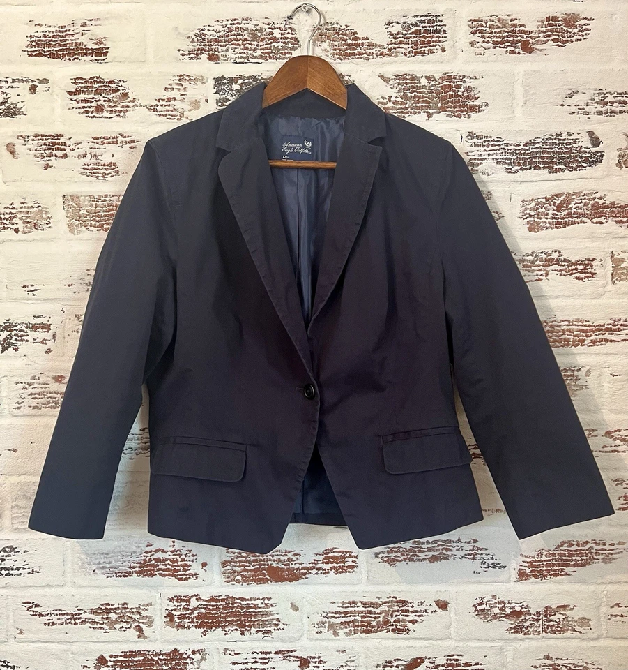 Vintage American Eagle Outfitters Blazer Navy Blue Cotton Polyester Lined Size L - Image 1 of 4