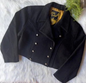 Black Cropped Jacket Bill Tornade Wool Cashmere Half Coat Double Breast Women 10 - Picture 1 of 7