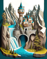 5D Diamond Painting Mountain Waterfall Castle Kit