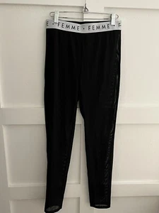 Forever 21 Mesh Black Leggings With Logo Waistband SZ L - Picture 1 of 9