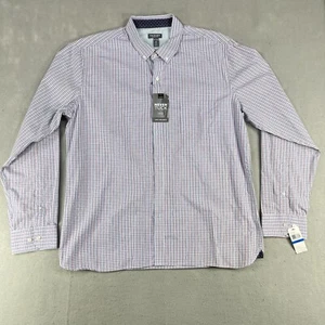 Van Heusen Never Tuck Dress Shirt Men's 17.5 Blue Plaid Lined Button-Down - Picture 1 of 13