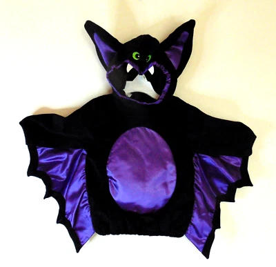 Disfraz de murciélago de felpa para niño pequeño 18 meses Toys R Us 25-28 libras negro púrpura con capucha Foto 1 de 4