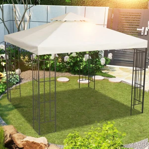 3m x 3m Garden Replacement Gazebo Canopy Roof Top 2-Tier Tent Cover Fabric Beige - Picture 1 of 11