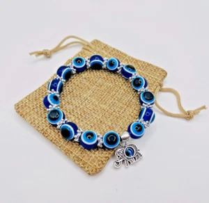 Good Luck Bracelet Blue Evil Eye Bead Protect Turkish UK SELLER + gift bag - Picture 1 of 6