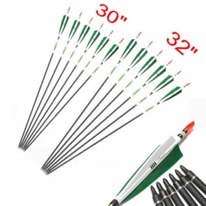 12Pcs Carbon Arrows Turkey Feather 30"/32" Spine500 Compound Recurve Bow Hunting - Picture 1 of 16