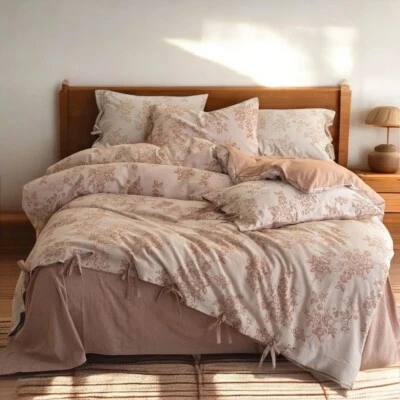 NEW Anthro Pink Floral Jacquard Queen King Linen Cotton Bedding Duvet & Sham Set - Image 1 of 4