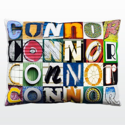 Personalized Pillow featuring the name CONNOR in photos of sign letters ...