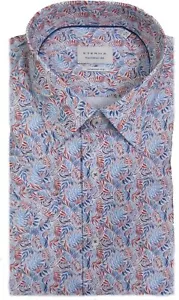 Camisa eterna Comfort Fit manga corta cuello Kent azul naranja hojas 2641/80 K171 - Imagen 1 de 1