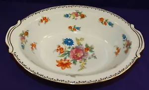NORITAKE BONE CHINA DRESDLINA OVAL VEGGIE SERVING BOWL DRESDEN FLOWERS GOLD TRIM - Picture 1 of 5