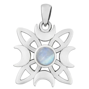 Sterling Silver Celtic Witches Knot Moon Phase Rainbow Moonstone Pendant Jewelry - Picture 1 of 1