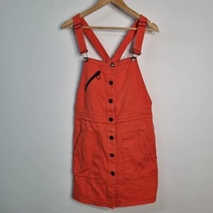 Lazy Oaf Orange Denim Workwear Overall Jumper Dress Button Front Neon Sz 12 - Picture 1 of 7