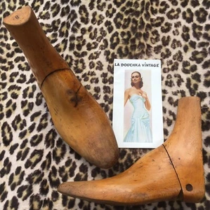 FRENCH 1900s SHOEMAKER WOODEN BOOT FORM PAIR / LASTS~MADE IN FRANCE~RARE VINTAGE - Picture 1 of 14