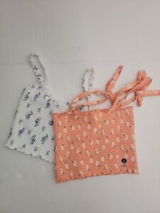 Hollister Lot (2) Smocked Crop Top Womens Small Peach White Floral