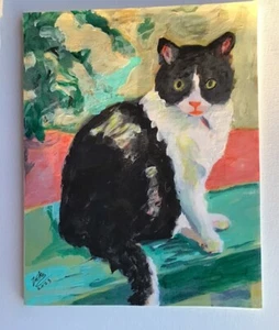Abstract Painting Original Art Print “Black & White Cat” 8x10 By Zeke - Picture 1 of 1