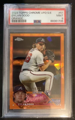 2023 Topps Chrome Update Sapphire - Dylan Dodd RC Orange Ref #10/25 - PSA 9 - Image 1 of 2