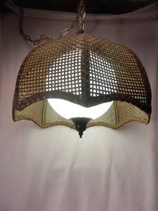 Vtg. MCM Wicker Rattan Style Pendant Swag Light - Picture 1 of 6