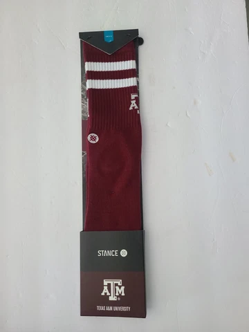 NEW Stance Texas A&M Aggies Men Sz L 9-12 Maroon/White Logo Crew Socks Cover