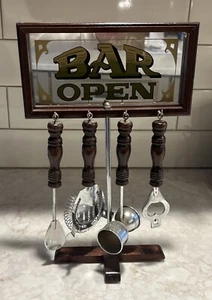 Cocktail Bar 5 Piece Set Bartender Tools Stainless Steel DarkWood READ VNTG USED - Picture 1 of 8