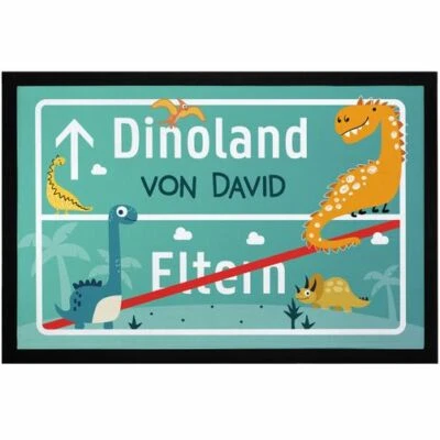 Fußmatte Kinderzimmer personalisiert Dino-Land von Wunschname Türvorleger Kind - Bild 1 von 2
