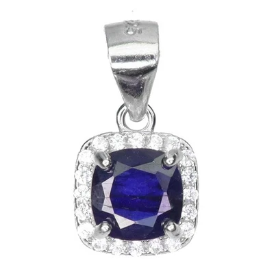 925纯银吊坠靠垫蓝色蓝宝石6毫米天然宝石首饰 — 第 1/4 张图片