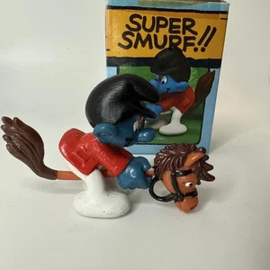 1980 Super Smurf Riding Hobby Horse Schleich Peyo # 40214 Vintage, With Box - Picture 1 of 14