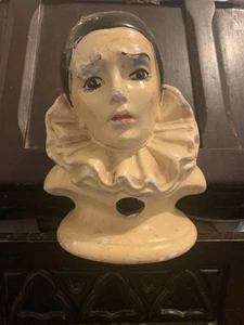 Art Deco Style Pierrot/Clown Chalk-ware Plaster Bust - Great Patina - Decorative - Picture 1 of 8