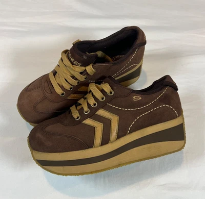 Vintage Brown Womens 6 Somethin Else Skechers RARE Platform Lace Low Shoes 90s - Image 1 of 4