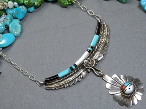 1990s ZUNI Real TURQUOISE Coral Shell Sterling Silver 20" SUNFACE Necklace ๐๐ - Picture 1 of 9
