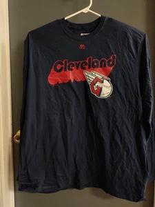 Cleveland Guardians Long Sleeve T-Shirt Blue Logo Front Men's XXL NEVER WORN - Picture 1 of 9