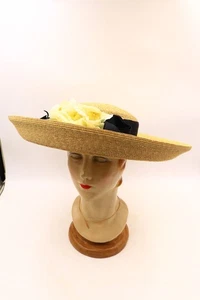 Sombrero floral tejido de ala ancha Annabel Ingall con arco 18" nuevo con etiquetas precio de venta sugerido por el fabricante $375 - Imagen 1 de 10