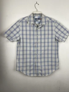 Quiksilver Edition Western Style Size Large Shirt Logo Pearl Snap Blue Plaid - Picture 1 of 8