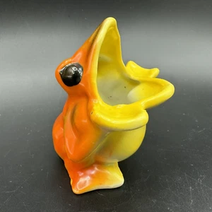 Vtg FROG ASHTRAY Figural Open Mouth Orange Yellow Porcelain Ceramic JAPAN - Picture 1 of 11