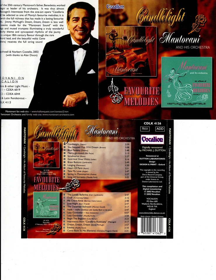MANTOVANI - CANDLELIGHT/AN ALBUM OF FAVORITE MELODIES  (CD 2002)  *25 TRACKS* - Image 1 of 1