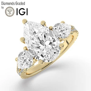 Pear Solitaire 18K Yellow Gold Trilogy Ring,5 ct, Lab-grown IGI Certified - Picture 1 of 24